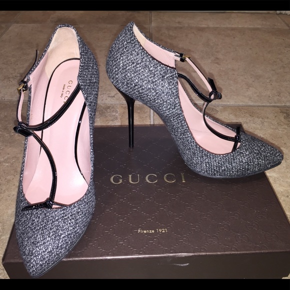 Gucci Gray/Black soft wool heels sz 41 - Picture 1 of 8